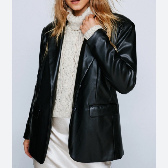 Nasty Gal Jackets & Blazers - Nasty Gal Black Faux Leather Oversized Blazer
